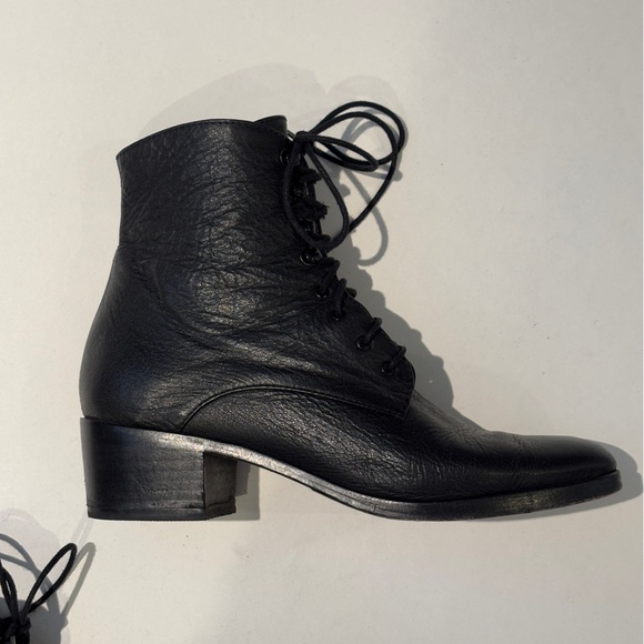 Christy Dawn Black Leather Lace-up Boots Deadstock Leather 9 - Picture 8 of 14